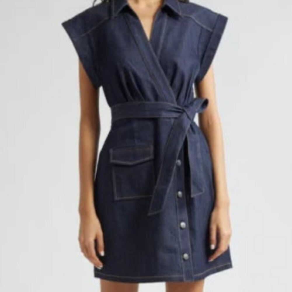 Cinq a Sept Tena Belted Denim Shirtdress in Indigo - Size 8
